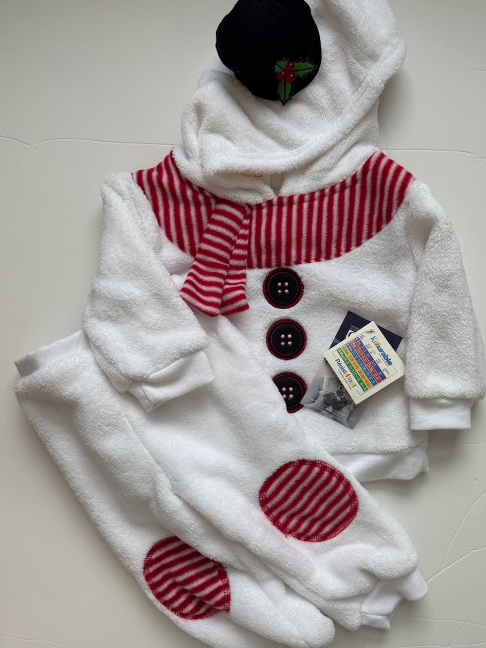 Vintage Cherokee Cozy Snowman Hooded Set in White and Red Stripe 6-12M